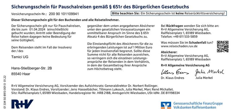Reise-Sicherungsschein R+V